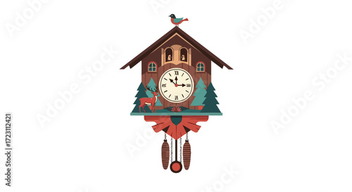 Charming cuckoo clock with forest scene, perfect for adding a touch of whimsical charm to your design projects or traditional themed visuals