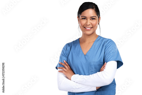 Cuadro en lienzo Healthcare, portrait and woman as nurse with her arms crossed while isolated against a transparent png background