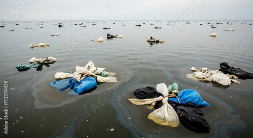 Polluted Sea With Waste.