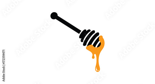 Golden honey dripping from a dipper a striking black silhouette