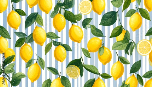 Citrus fruit pattern on striped background
