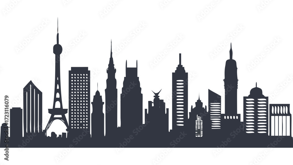Naklejka premium Stunning cityscape silhouette featuring iconic architecture, perfect for travel blogs, urban planning, or modern design projects, originally a vector file