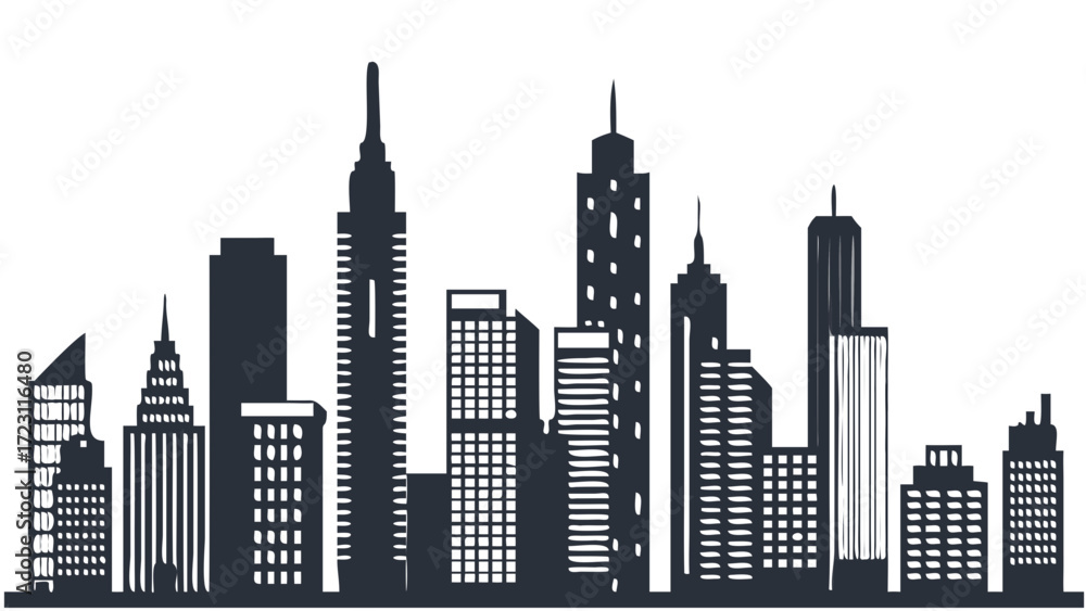 Fototapeta premium Dynamic cityscape silhouette, perfect for modern design projects, offering a sleek urban vibe, ideal for architectural visualizations and stylish metropolitan concepts