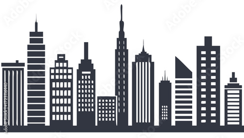 Dynamic modern city skyline silhouette with soaring skyscrapers, perfect for urban development projects, architectural designs, and vibrant cityscapes, originally vector