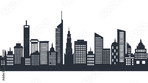 Striking Cityscape Silhouette with Towering Skyscrapers, Perfect for Urban Design Projects and Modern Architecture Visuals, Originally Created as a Scalable Vector Graphic