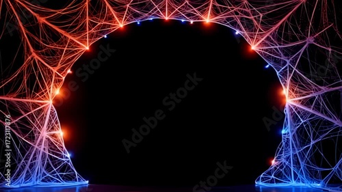 Wallpaper Mural A stunning visual spectacle, the Luminous web Border Frame stretching in silk strands radiates an array of bright coral and indigo lights that whip around dynamically, casting playful Torontodigital.ca