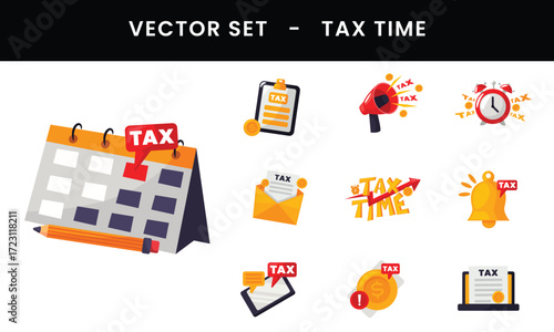 Diverse collection of tax related icons perfect for tax preparation, accounting, finance, and businessrelated designs for tax season.