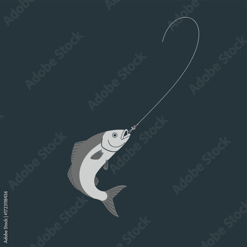 Cartoon Fish on Hook Vector Illustration