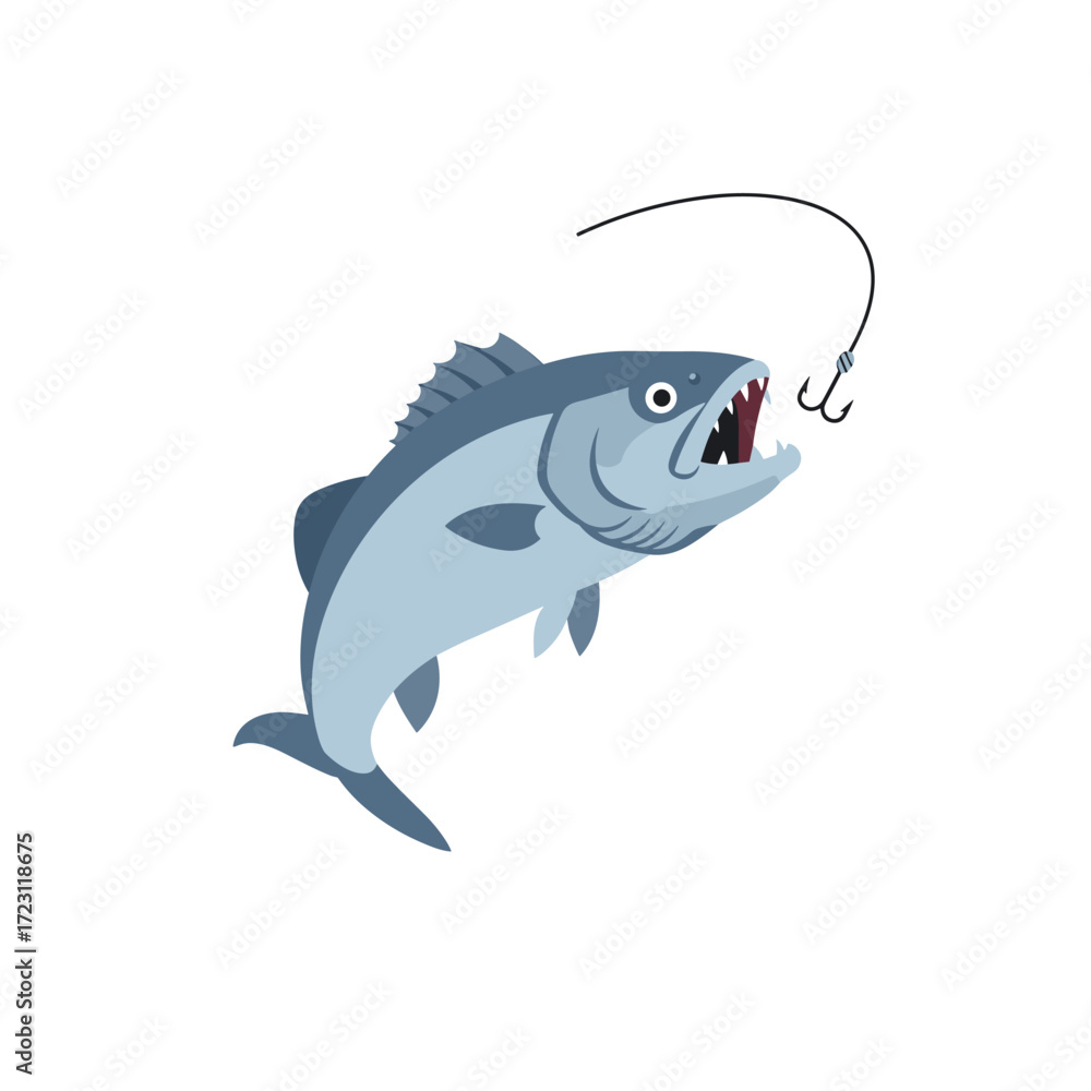 Obraz premium Cartoon Fish on Hook Vector Illustration