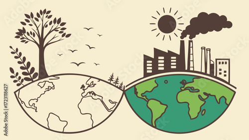 Earth Surrounded by Pollution & Clean Side