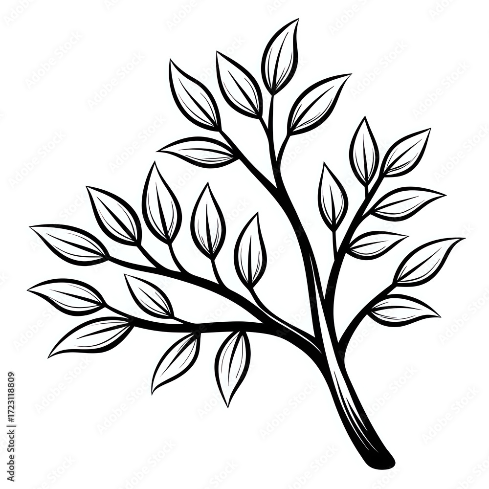 Naklejka premium tree branch ,hand drawn illustration outline isolated on white background