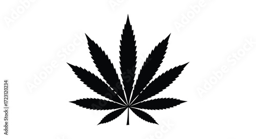 Detailed cannabis leaf depiction a striking black and white silhouette