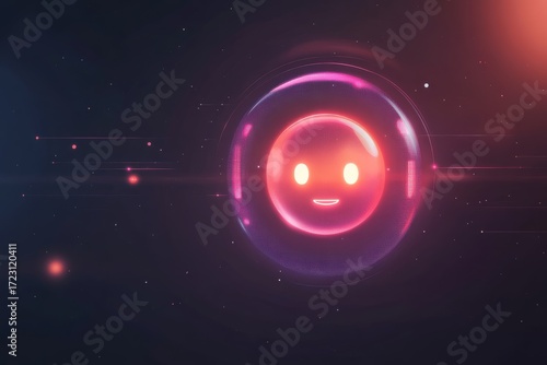Futuristic ai chatbot icon design in neon circular style for digital interfaces