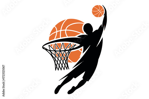Silhouette of a basketball player dunking a ball, isolated on Transparent Background