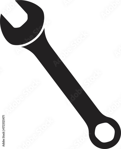 Black Silhouette of a Combination Wrench on White Background Keywords: wrench, tool, spanner