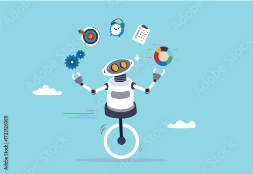 AI artificial intelligence to help productivity, innovation technology for work efficiency, automation or robotic assistance, smart assistance concept, AI robot expert help multitask or productivity.