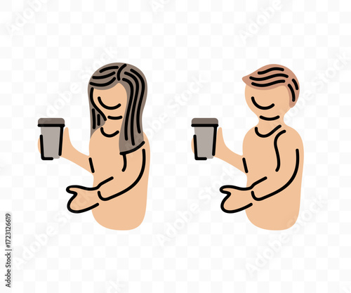 Woman and man enjoying and drinking coffee cup, graphic design. Cafe, coffeeshop and coffee house, vector design and illustration