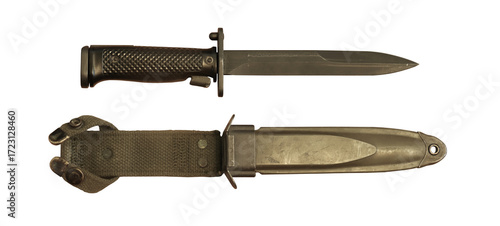 military bayonet and scabbard isolated on transparent background