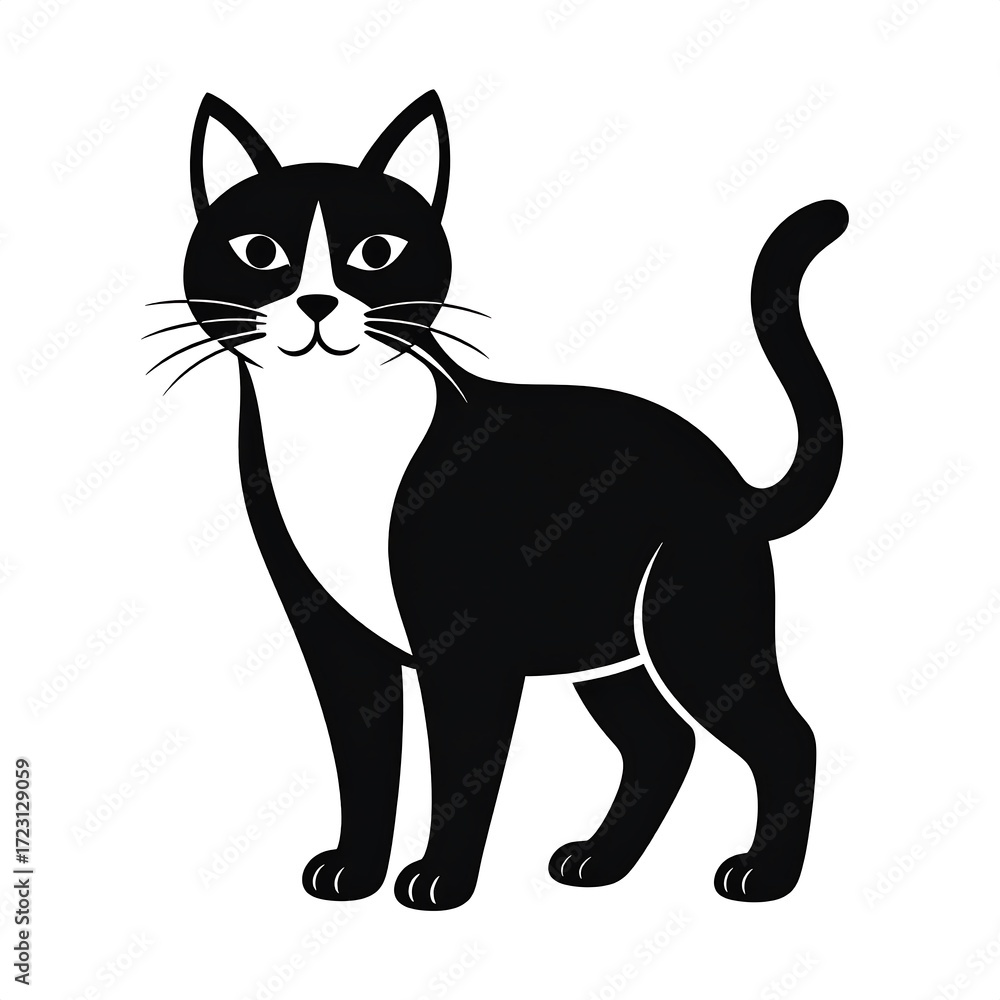 Obraz premium Black and white cartoon cat