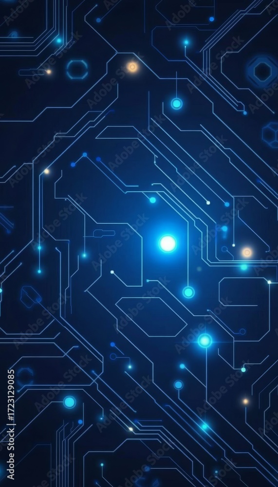 Fototapeta premium Abstract High Tech Circuitry Pattern with Glowing Nodes in a Minimalist and Futuristic Design