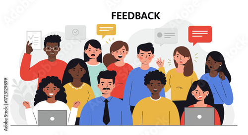 Diverse group of people providing feedback.
