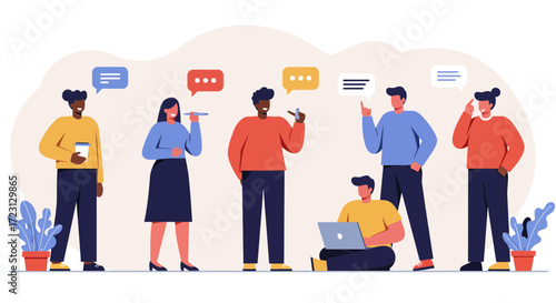 Diverse group of people communicating and collaborating on ideas.