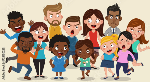 Group of diverse people with various expressions and emotions.