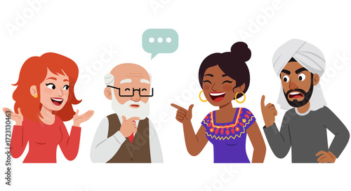 Diverse group of people engaging in lively conversation and discussion.