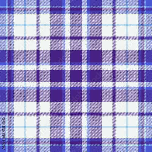 Linen textile check tartan, mature fabric seamless texture. Site pattern vector background plaid in white and violet colors.