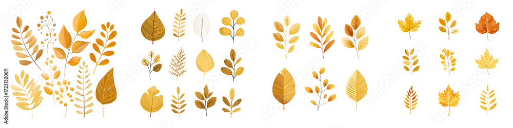 Fototapeta premium Autumn Leaves Collection in Watercolor Style