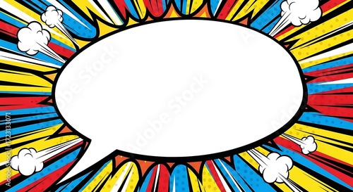 Retro comics style speech bubble on vibrant dynamic background