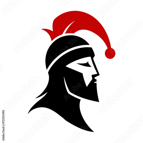 Black spartan warrior profile with red plumed helmet