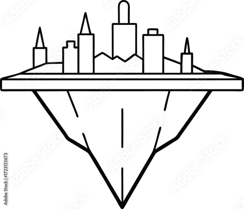 floating island futuristic city line art drawing