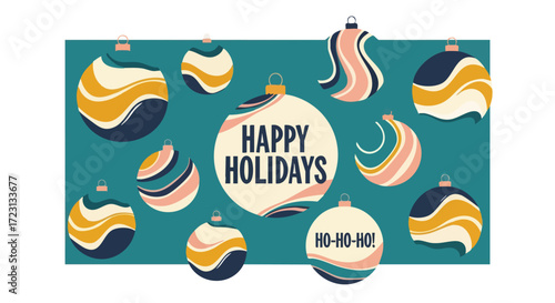 Cheerful holiday ornament background with retro vibe for festive greetings and joyful seasonal celebrations, perfect for cards and social media