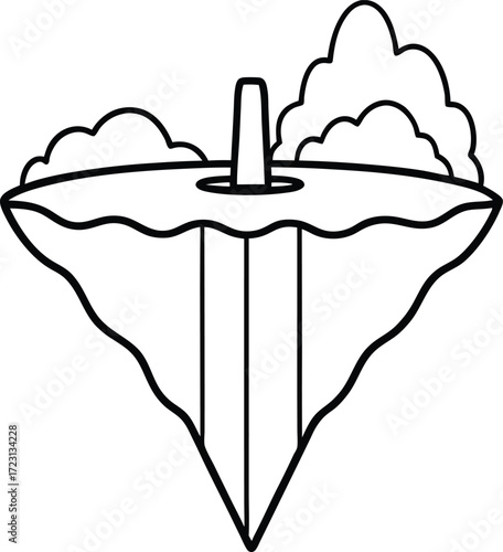 floating island with waterfall line art illustration
