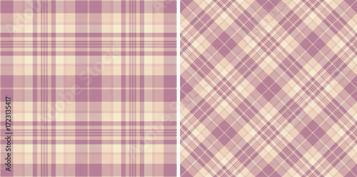 Elegant plaid pattern set in harmonious soft purple and cream. Ideal for textiles, backgrounds, or adding a touch of cozy sophistication to any design project.