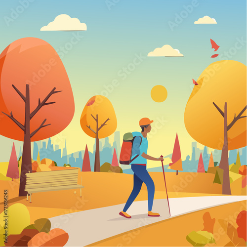 Sport Walking in Nature Vector Illustration