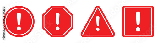 warning sign set in different shape. caution warning sign. exclamation marks warning symbol. system alert sign for app, ui, website and smartphone. scam sign. vector illustration and transparent PNG