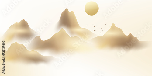 Modern design vector illustration of beautiful Chinese ink landscape painting.