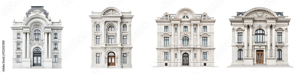 Fototapeta premium Collection of grand classical architectural facades on white