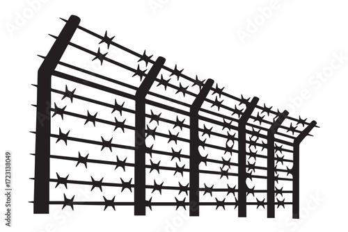 Barbed wire fence isolated on Transparent Background