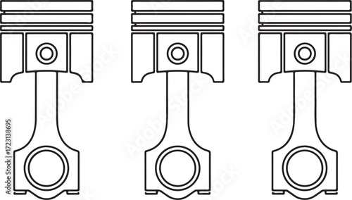 Illustration of three pistons and connecting rods isolated on white background