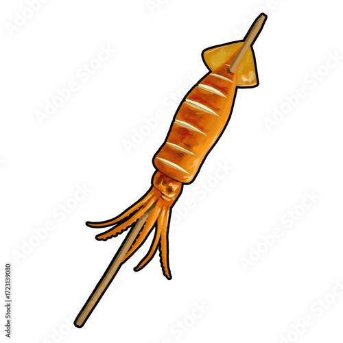 Illustration of grilled squid with outline