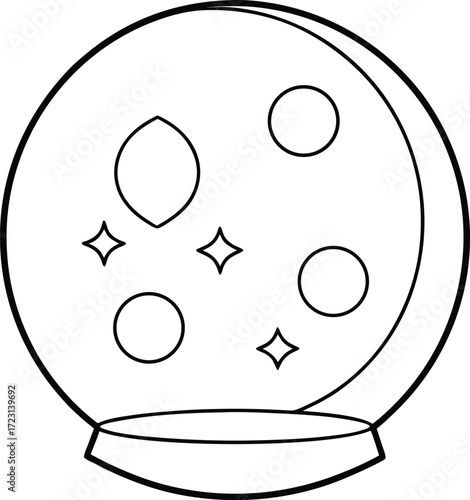 moon phases crystal ball line art illustration