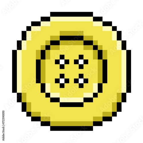 Pixel button clothes vector. Perfect for fashion, textile, and sewing themes. This modern, digital icon blends a classic symbol with a technology-inspired, pixelated style.