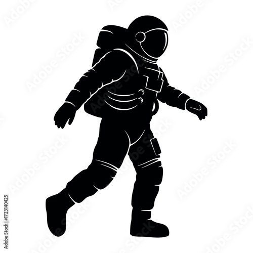 Vector art of silhouette of an astronaut in a spacesuit walking