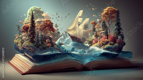 Creative storybook scene with mystical design