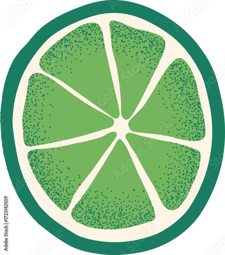 A stylized crosssection of a lime with segments and seeds