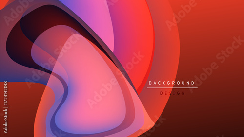 Abstract fluid shapes overlap, creating vibrant color gradients. Red, purple, blue hues blend against black backdrop. Modern design element.
