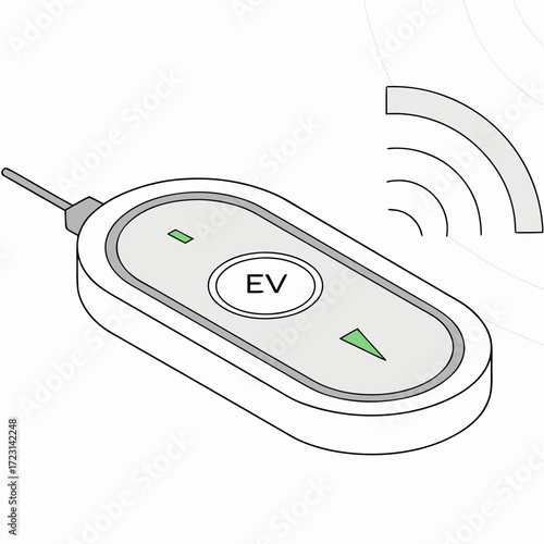Modern electric vehicle charging key fob with wireless signal indicators and ev button for smart car charging